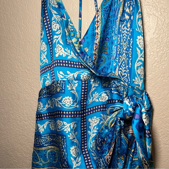 Zara | NWT! Blue Floral Paisley Satin Effect Mini Dress Size: Medium - Picture 5 of 9
